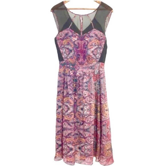 ANTHROPOLOGIE Leifsdottir Tangu 100%Silk Marble Midi Dress in Purple - Picture 3 of 9